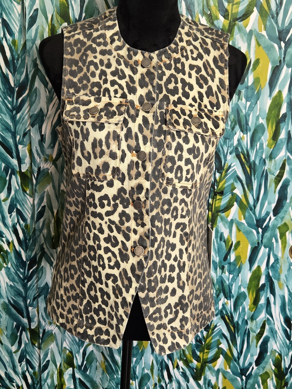 NWT OAT leopard print denim vest